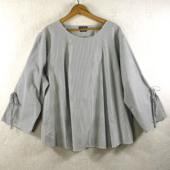 Van Heusen Tops - Van Huesen Womens Striped Top Sz XXL Bell Sleeve Tie New England Coastal Preppy